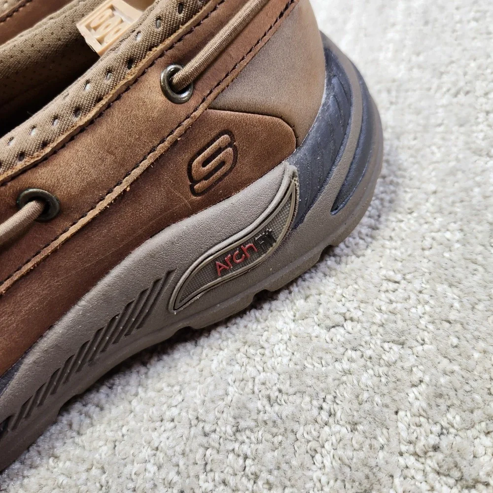 Skechers Arch Fit Motley Shoes Men's 7.5 Desert Brown Leather Hosco Boat 204179